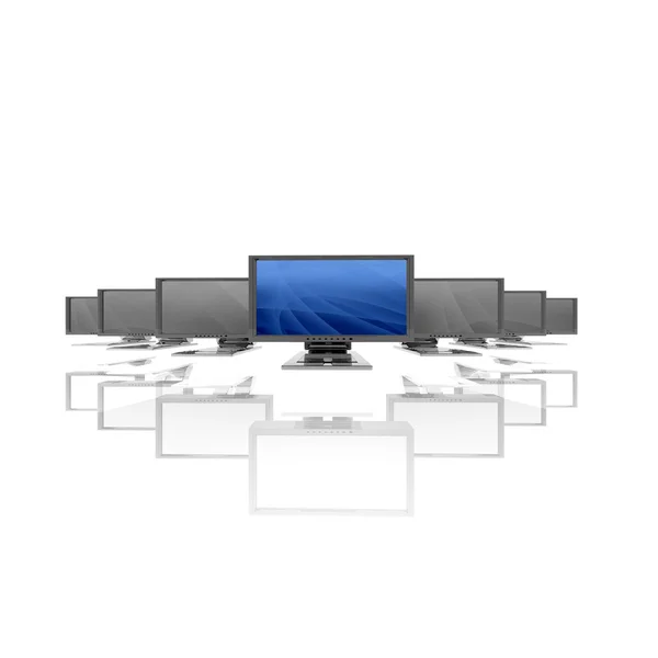 Monitor in fila isolati su un bianco — Foto Stock