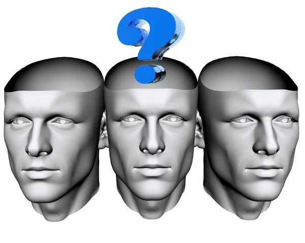 3D hombre cabezas con signo de interrogación azul —  Fotos de Stock