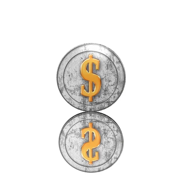 Gyllene mynt med reflectoin på spegel — Stockfoto