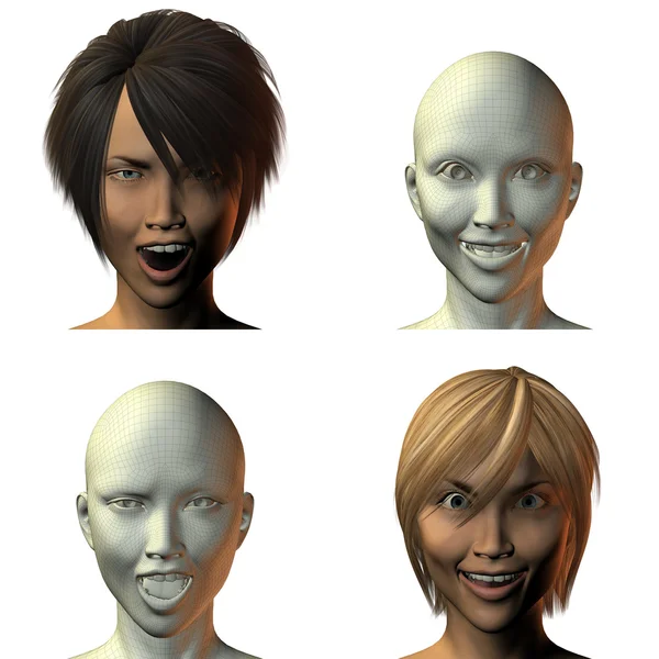 3D девушка лицо с эмоциями — стоковое фото