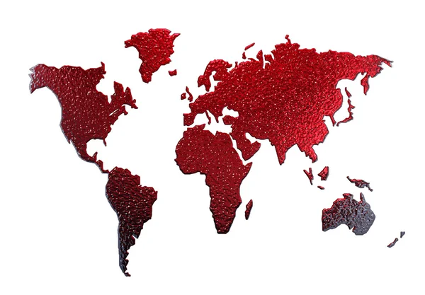 Röd metall världen karta siluett — Stockfoto