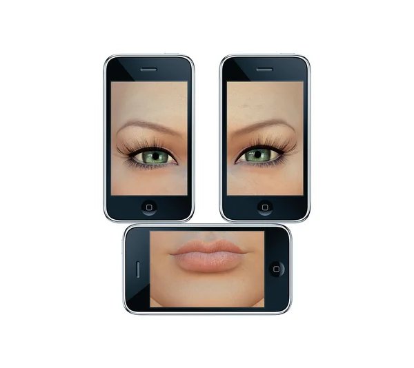 Girl eyes on a phone screens — Stock Photo, Image
