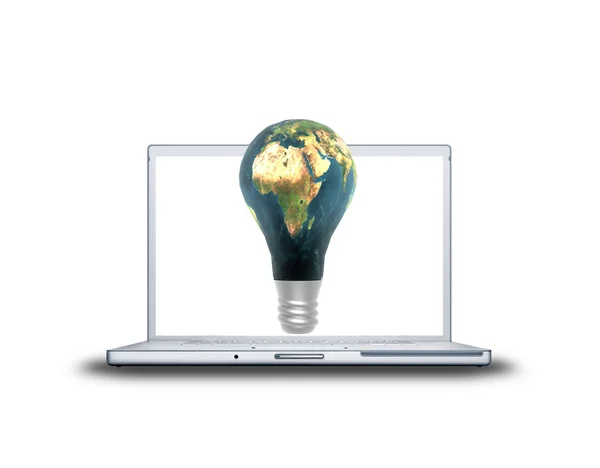 Dizüstü bilgisayar ekranında dokulu 3B lamba dünya — Stok fotoğraf