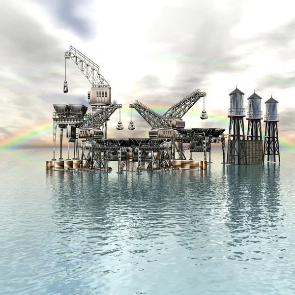 stock image Drilling Platform in sea with clouds