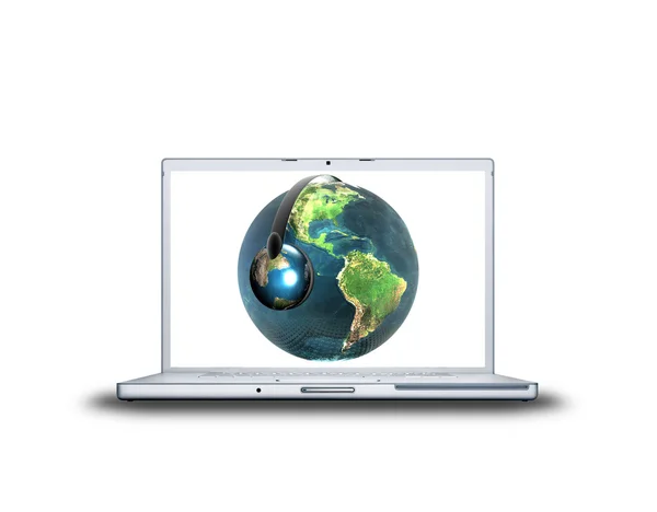Erde auf dem Laptop-Bildschirm — Stockfoto