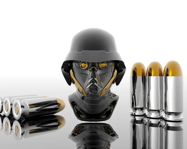 3D-soldaten in een gasmasker met opsommingstekens — Stockfoto
