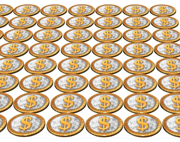 Золоті доларові монети США на білому — стокове фото