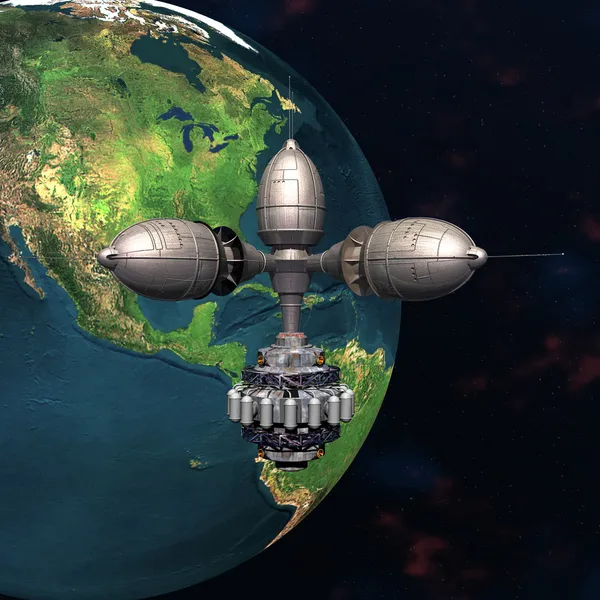 Satelitarna Sputnika na orbicie ziemi w przestrzeni — Zdjęcie stockowe