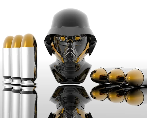 3d soldiers in a gas mask with bullets — Stock Photo, Image