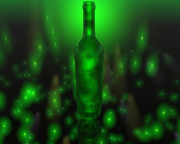 3d 녹색 와인 병 — 스톡 사진
