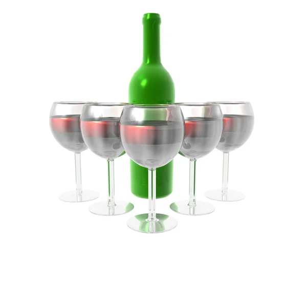 Sklenice na víno a láhve — Stock fotografie