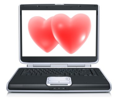 dizüstü bilgisayar ekranında Sevgililer kırmızı kalp