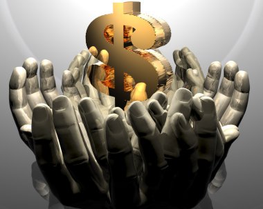 Hands with a golden dollar clipart