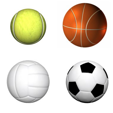 Futbol topu, basketbol, voleybol, Tenis