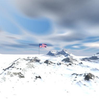 Us flag on the moon with snow landscape clipart