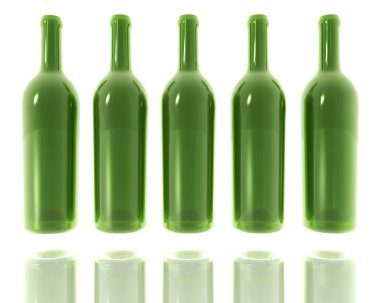 5 green glass bottles clipart