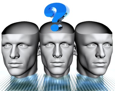 3D man heads with blue question mark clipart