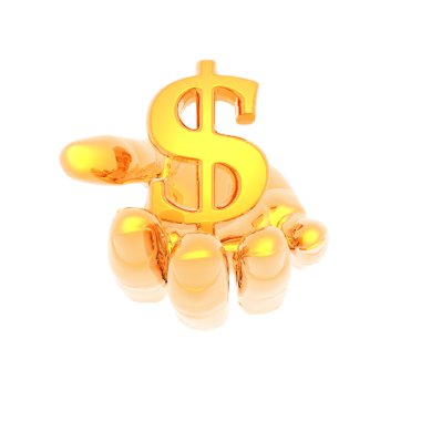 Hand with a golden currency sign clipart