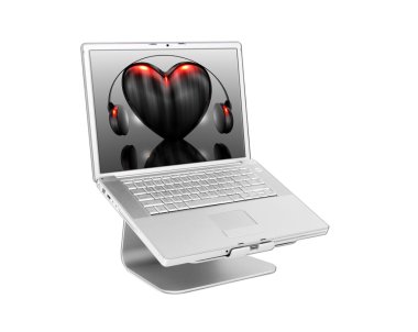 laptop ile siyah kalp