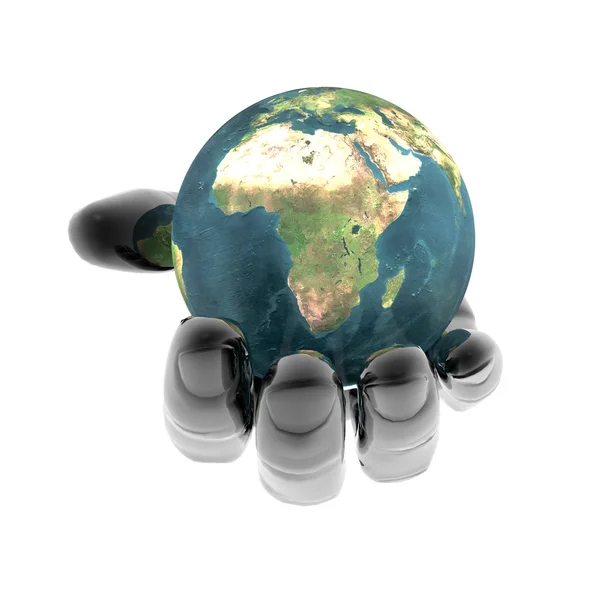 3D earth in bright hand — Stock Photo, Image