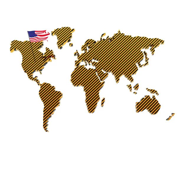 Nas flagi na mapie świata na białym tle — Zdjęcie stockowe
