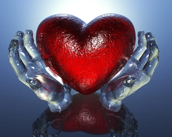 3d heart in glass hands — Stock Photo, Image