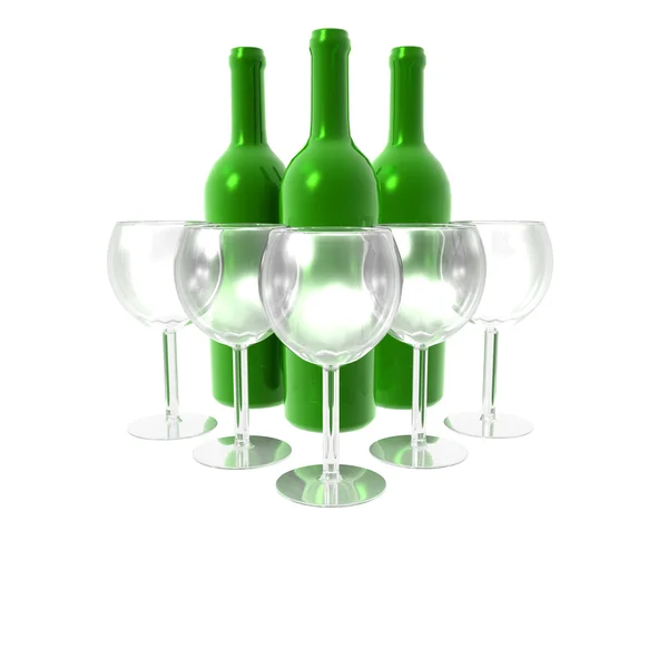 Wine glass and bottles — Stock Photo, Image