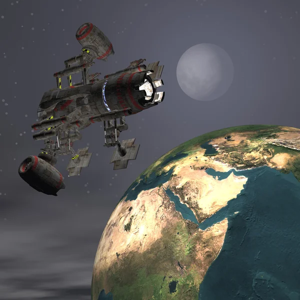Satélite sputnik orbitando la tierra — Foto de Stock