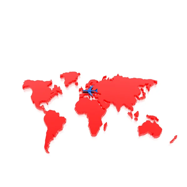 Mapa świata z samolotem — Zdjęcie stockowe