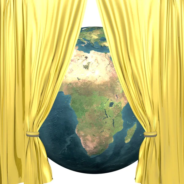 stock image Earth with golden drapery on a white