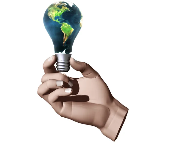 3D lamp earth textured in 3D hand — Stock Photo, Image