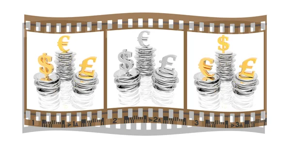 Filme com moedas isoladas sobre um branco — Fotografia de Stock