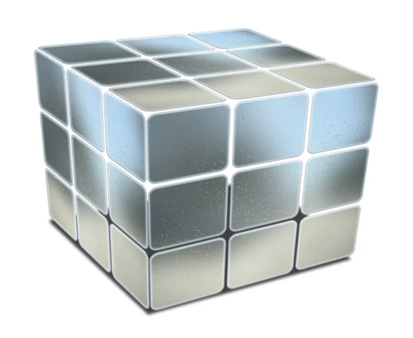 Cubo com lacunas metal azul texturizado — Fotografia de Stock