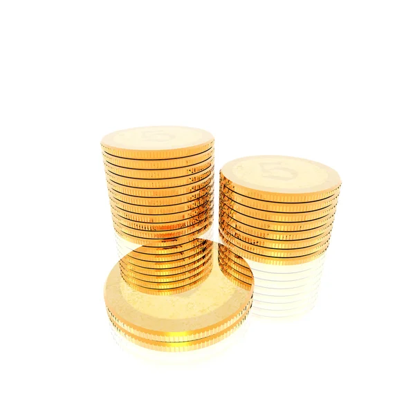 Moedas de ouro isoladas em um branco — Fotografia de Stock
