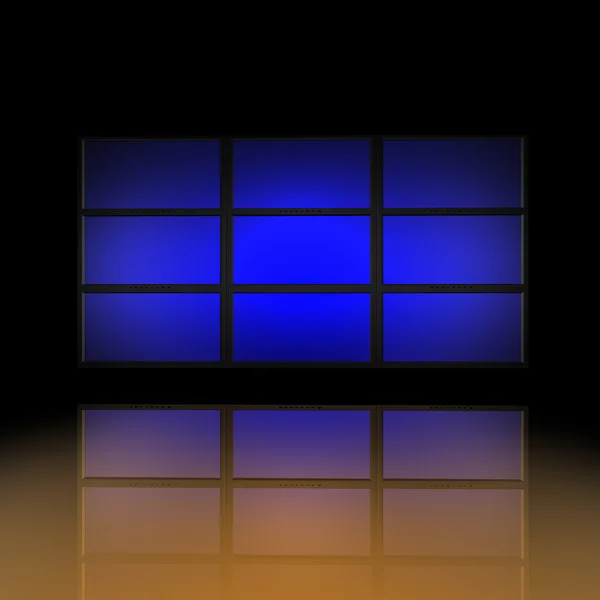 Відеостіна з синіми екранами — стокове фото