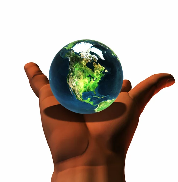 3D земля на 3D руке — стоковое фото