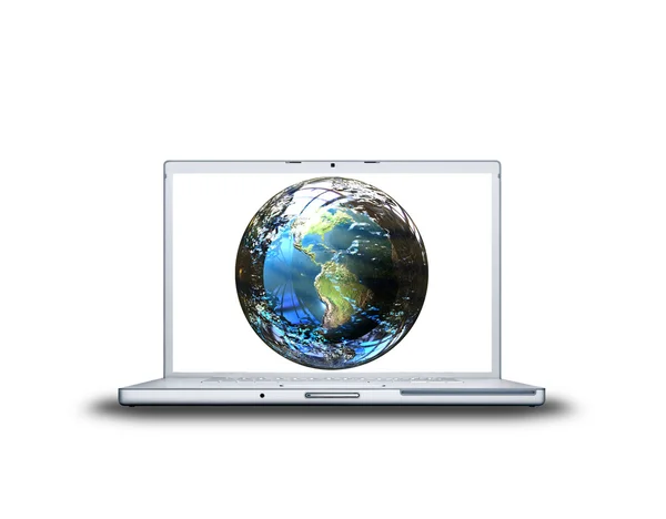 Země na obrazovce přenosného počítače — Stock fotografie