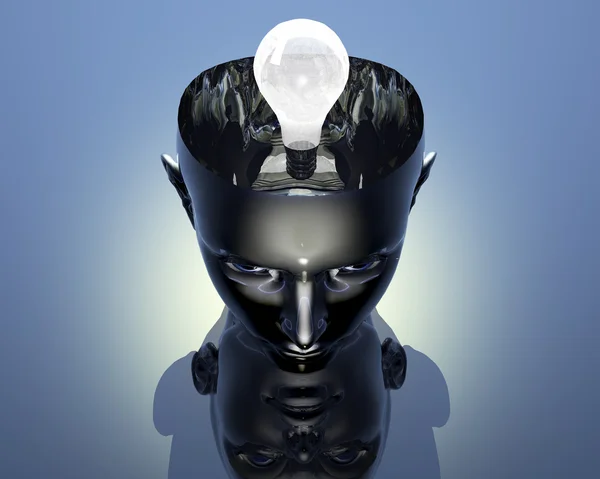 3D lamp in 3D cyborg girl head — Stock Photo, Image