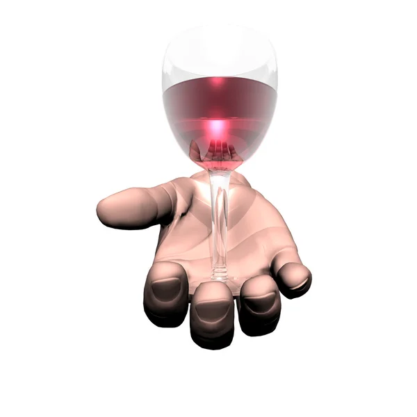 Weinglas auf der Hand isoliert auf einem weißen — Stockfoto