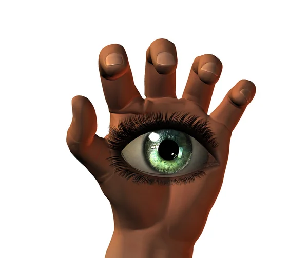 Girl eye on 3D hand isolated on white — Stock Photo, Image