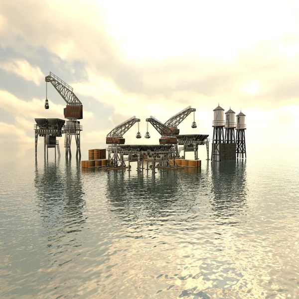 stock image Drilling Platform in sea with clouds