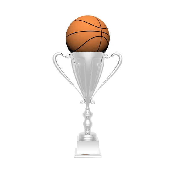 Copo de troféu com bola cesta isolada em um branco — Fotografia de Stock