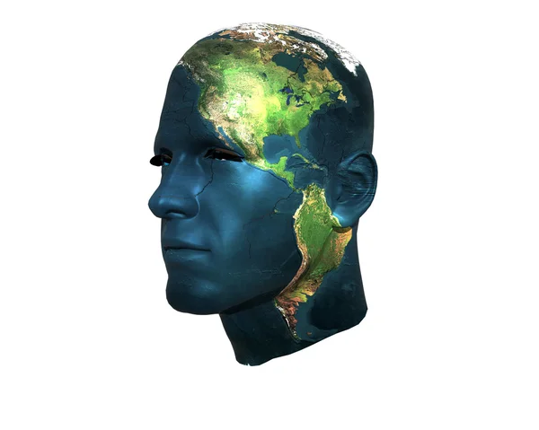 3D men face with earth texture — Stock Photo, Image