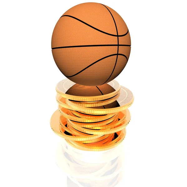 Pallone da basket 3d su monete d'oro — Foto Stock
