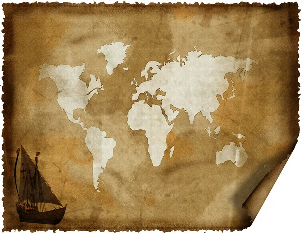 Карта старого мира на гранж-ретро-бумаге — стоковое фото