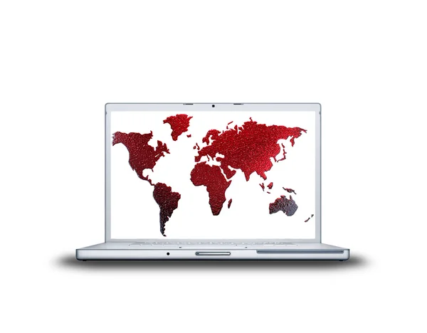 3D mapa świata teksturowanej tło na ekranie laptopa — Zdjęcie stockowe