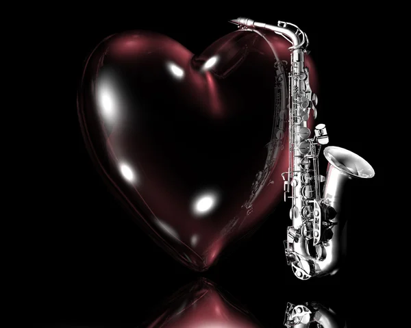 Сердце и саксофон — стоковое фото