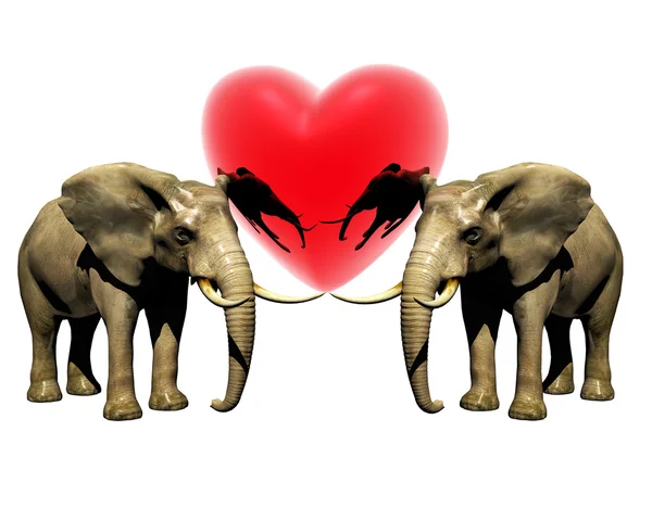 stock image Two 3d elephant with red heart