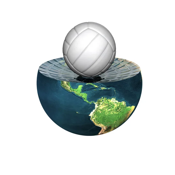 Voleyball on earth hemisphere isolated on white — Stock Photo, Image