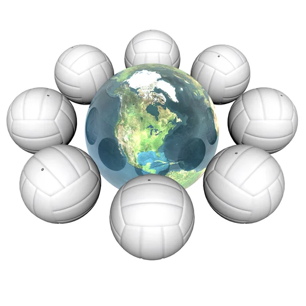 3d volley balls with earth — Stock Photo, Image